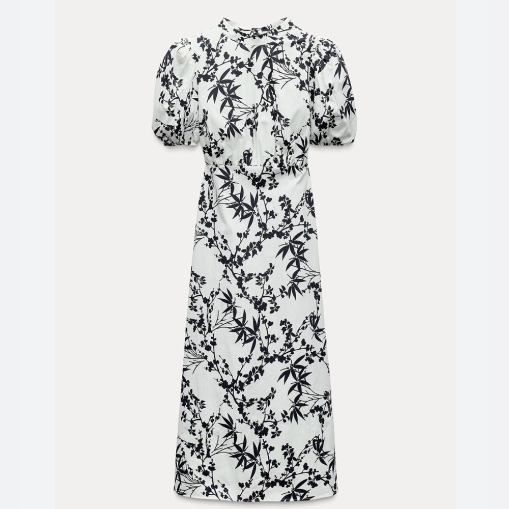 Zara-New-Style-French-Ladies-Bubble-Short-Sleeve-Narrow-Waist-Slimmer-Look-Retro